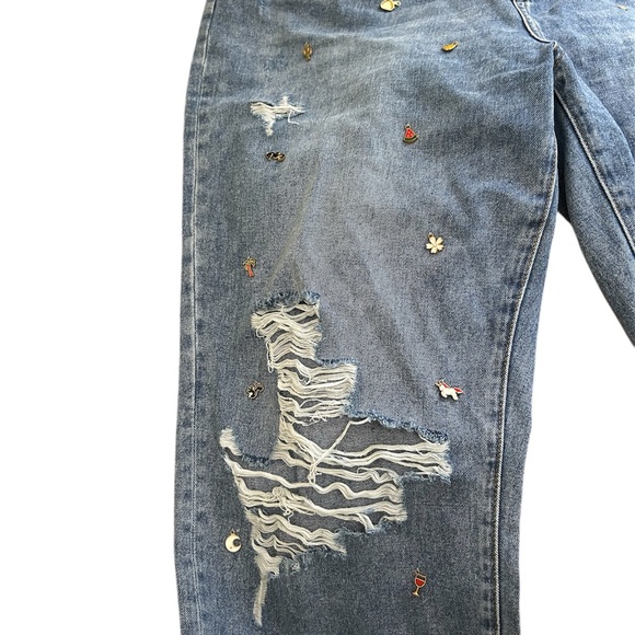 Charming Non Stretch Embellished Straight Leg Jeans - Medium Wash, Size 16 - Picture 4 of 9